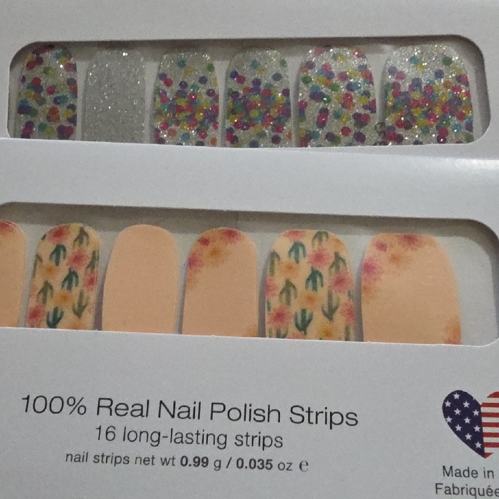 Color Street Peach Cactus Floral & Glitter Confetti Nail Strips